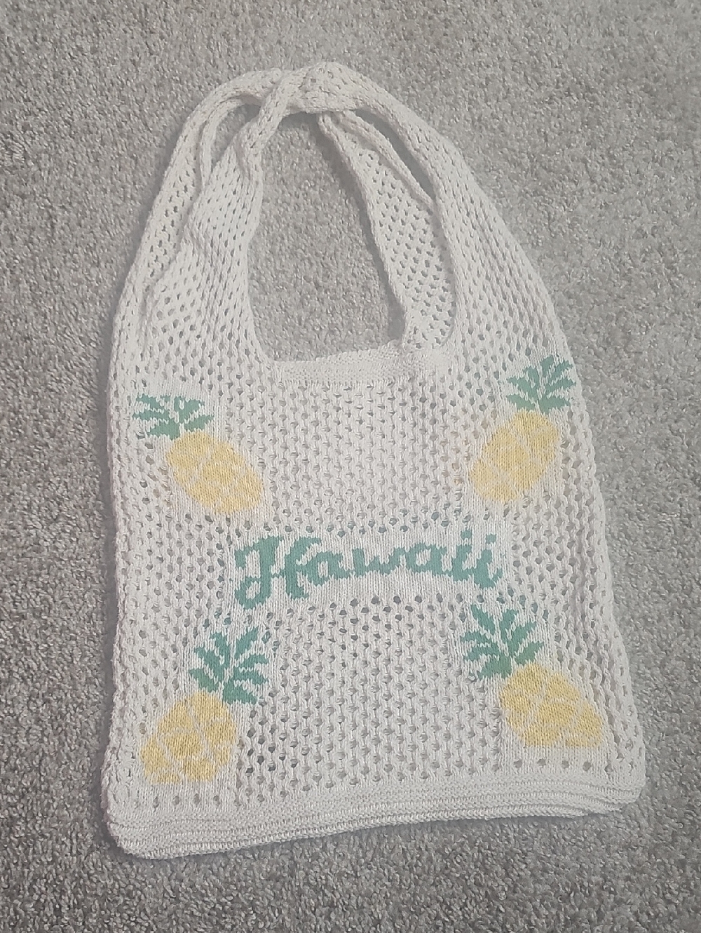 Vintage White Crochet Pineapple Tote Hawaii Reusable Bag